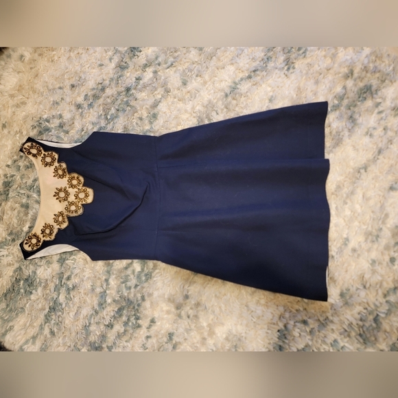 Lilly Pulitzer Navy Gold Beaded Fit And Flare Dress In Size 00 - Picture 6 of 7